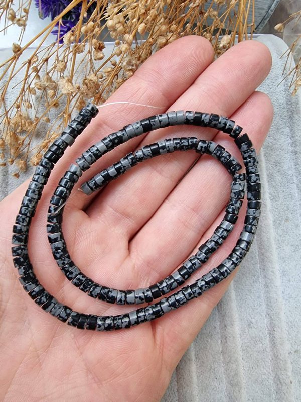 Rondela Karlı Obsidyen Doğal Taş 4x2 MM - Görsel 4