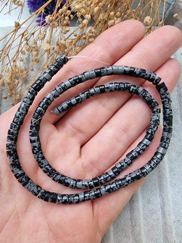 Rondela Karlı Obsidyen Doğal Taş 4x2 MM - Görsel 3