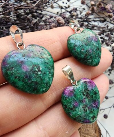 Rubi Zeosit Kalp Dogal Tas Kolye Ucu 2