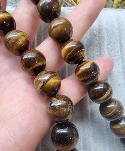 Sari Kahve Kaplan Gozu Aa Dogal Tas Dizi 14 Mm