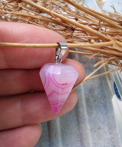 Sarkac Dogal Tas Kolye Ucu Pembe Akik