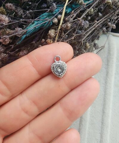 Taşlı Kalp Charm Sallantı Takı Malzemesi - 503