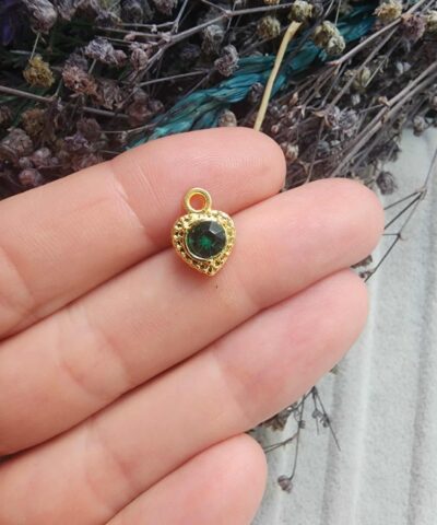 Taşlı Kalp Charm Sallantı Takı Malzemesi - 505