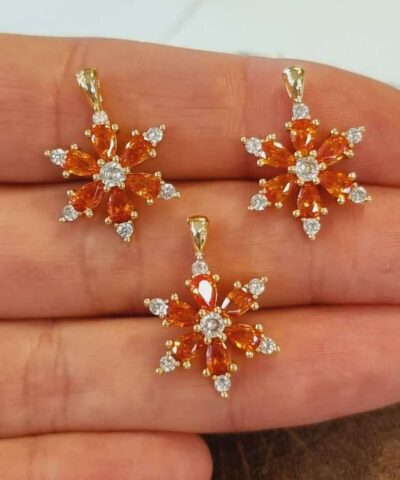 Tasli Kamelya Cicegi Turuncu Kolye Ucu 2