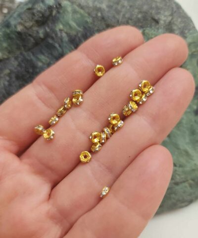 4 MM Beyaz Kristal Taşlı Altın Renkli Rondela