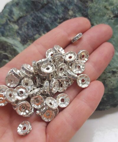 10 MM Beyaz Taşlı Gümüş Renk Rondela
