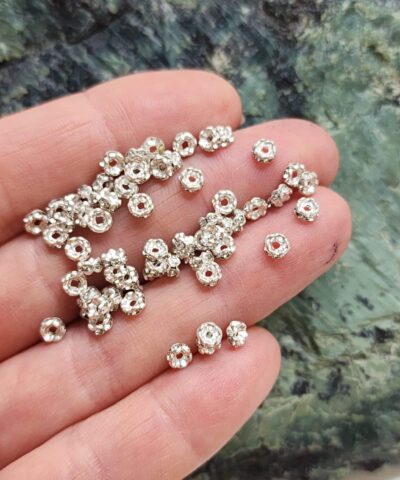 4 MM Beyaz Taşlı Gümüş Renk Rondela