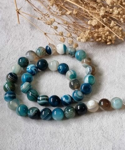 Turkuaz Damarli Akik Dogal Tas 10 Mm