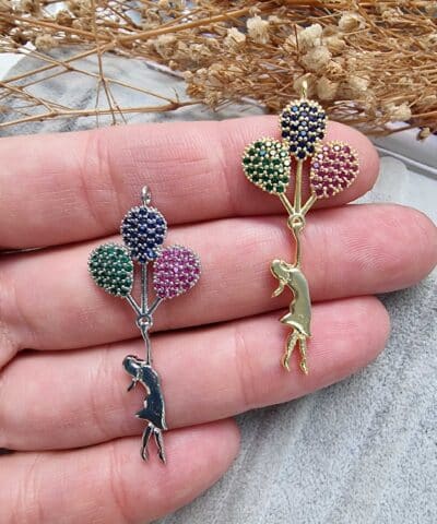 Ucan Balonlu Kiz Renkli Zirkon Kolye Ucu Scaled