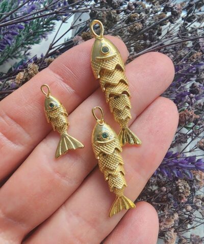 Yeşil Gözlü Hareketli 3D Balık Kolye Ucu