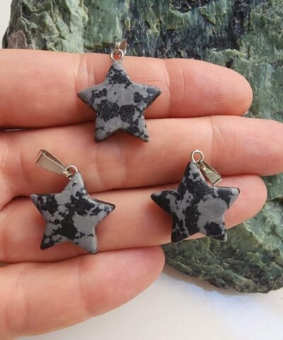 Yıldız Şekilli Karlı Obsidyen Taşı Kolye Ucu