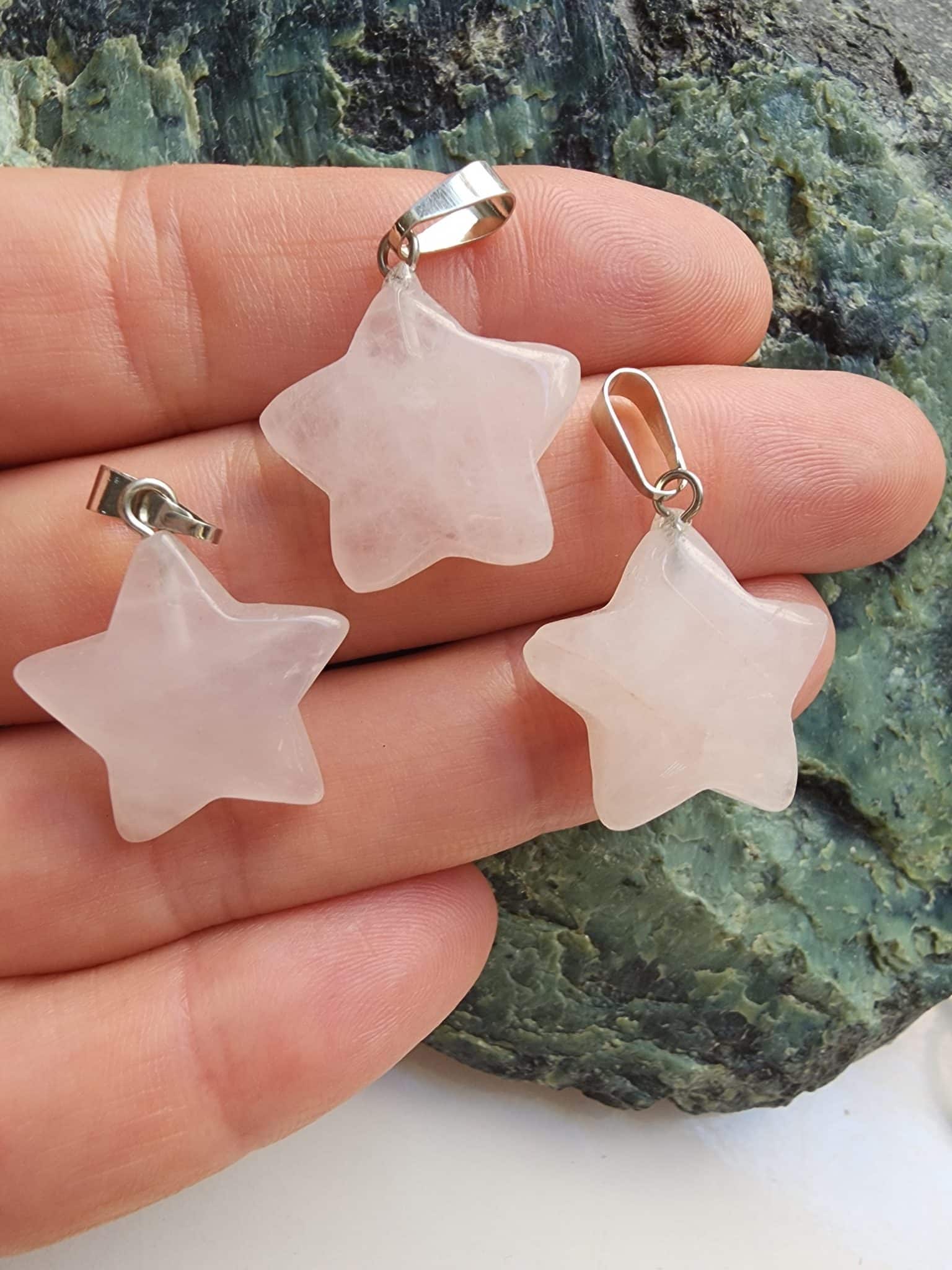 Yıldız Şekilli Pembe Kuvars Taşı Kolye Ucu