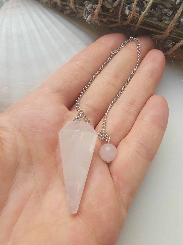 Zincirli Sarkaç Pembe Kuvars Taşı Kolye Ucu - Görsel 3