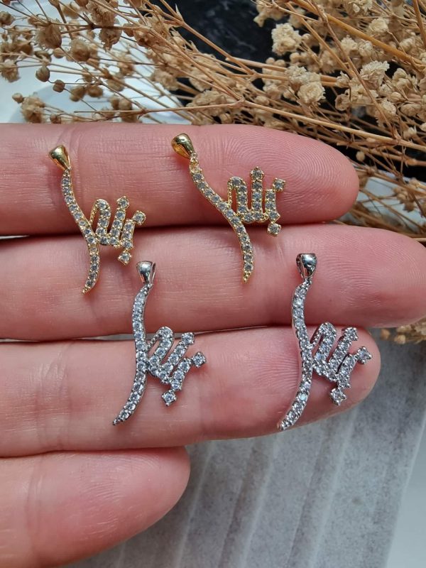Zirkon Taşlı Allah Yazılı Kolye Ucu
