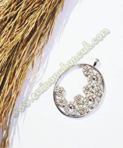 Zirkon Tasli Cicekli Oval Kolye Ucu 1