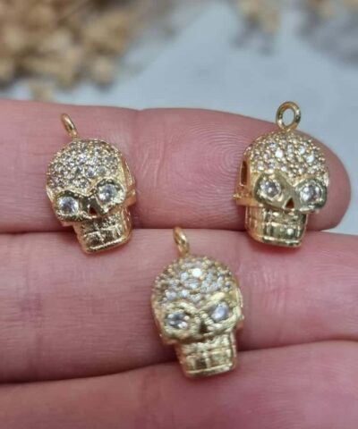 Zirkon Tasli Gold Kuru Kafa Kolye Ucu
