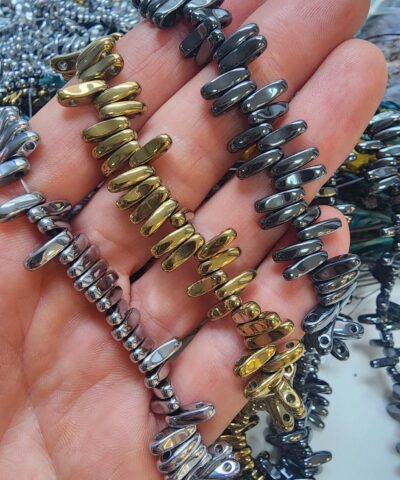 10X3 MM Tila Çift Delikli Doğal Hematit Taşı