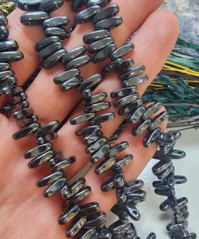 10X3 MM Tila Çift Delikli Doğal Hematit Taşı - Füme