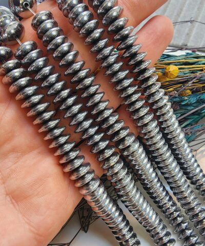 10X4 MM Rondela Doğal Hematit Taşı - Gümüş