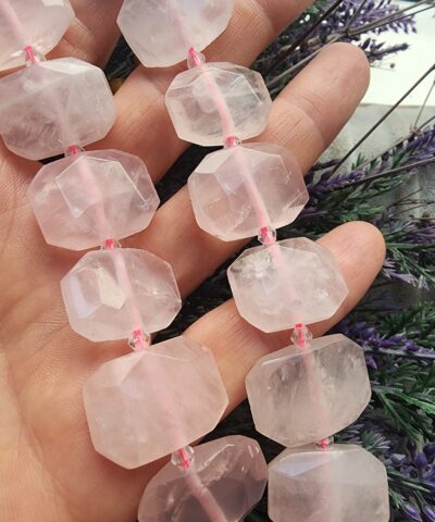 15x20 MM Dikdörtgen Kesimli Pembe Kuvars Taşı