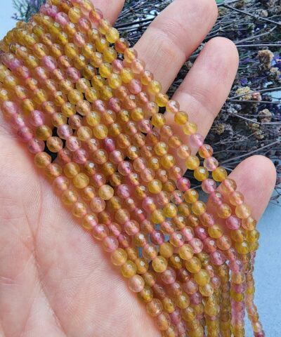 4 MM Faset Sitrin ve Pembe Renkli Kuvars Taşı