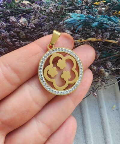 Çiçekler Zirkon Taşlı Çelik Kolye Ucu - Gold