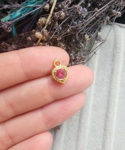 Taşlı Kalp Charm Sallantı Takı Malzemesi - 506