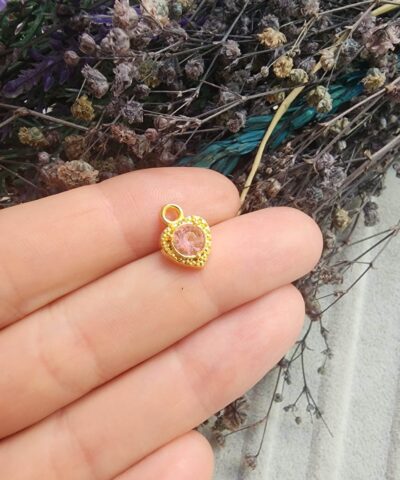 Taşlı Kalp Charm Sallantı Takı Malzemesi - 507