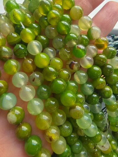 8 MM Küre Yosun Yeşili Damarlı Akik Taşı