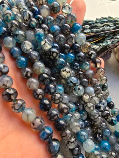 8 MM Küre Gece Mavisi Damarlı Akik Taşı