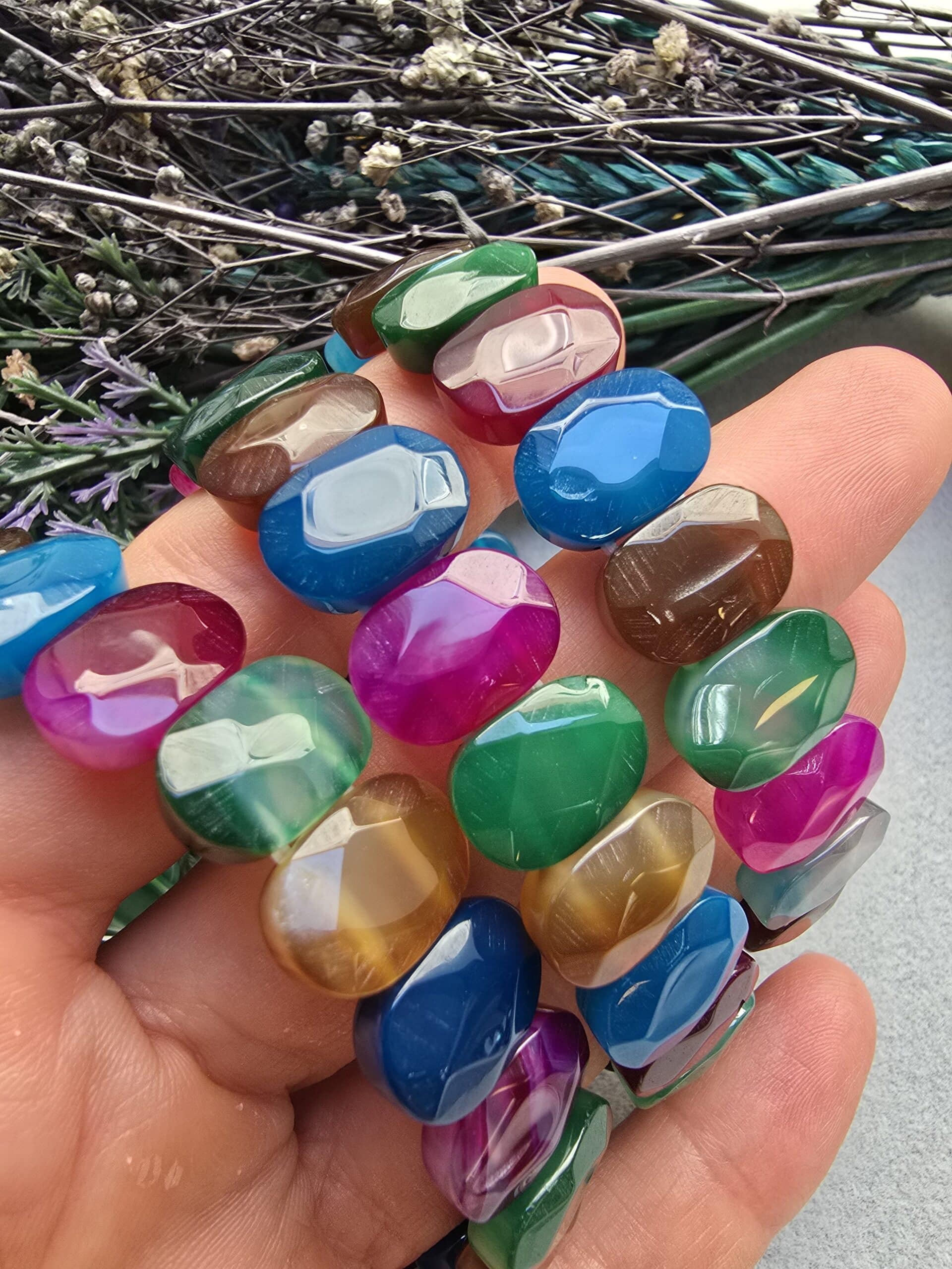 14 Mm Fasetli Karisik Madagaskar Akik Tasi Bileklik 3