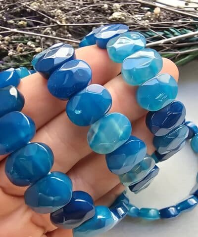 14 Mm Fasetli Mavi Madagaskar Akik Tasi Bileklik 2