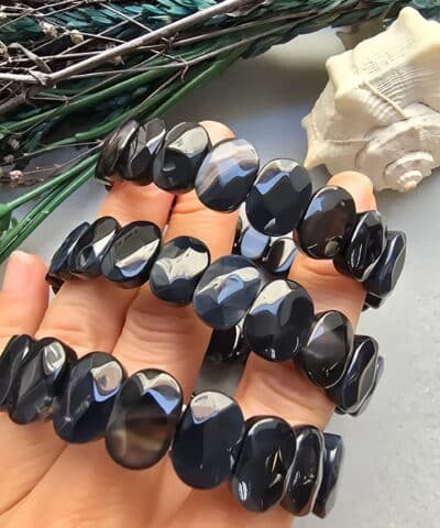 14 Mm Fasetli Siyah Madagaskar Akik Tasi Bileklik 2