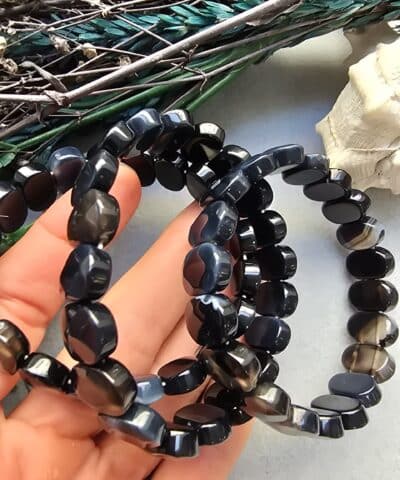 14 Mm Fasetli Siyah Madagaskar Akik Tasi Bileklik