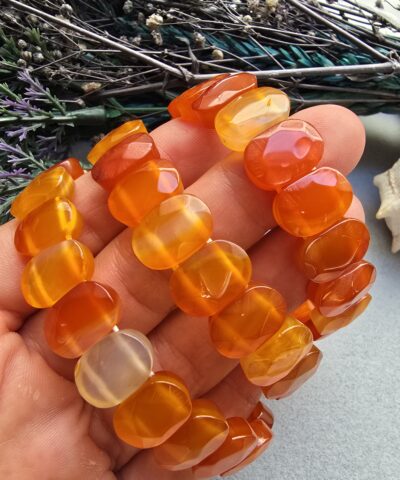 14 Mm Fasetli Turuncu Madagaskar Akik Tasi Bileklik 2