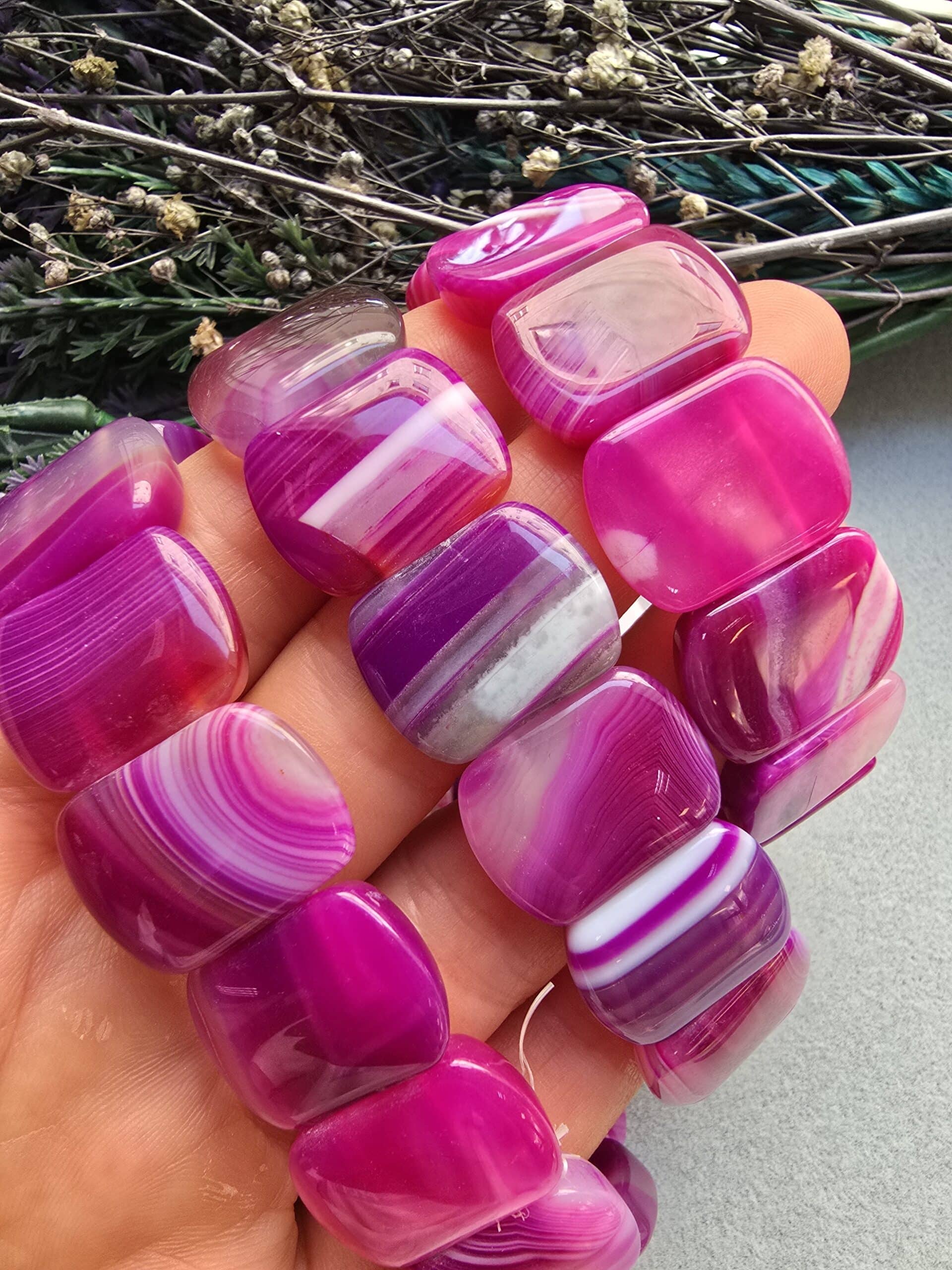 20 Mm Pembe Madagaskar Akik Tasi Bileklik 4
