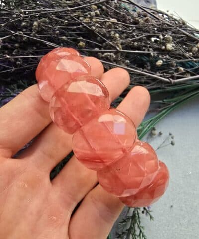 25 MM Gül Kuvars Doğal Taş Bileklik