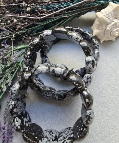 25 MM Karlı Obsidyen Doğal Taş Bileklik