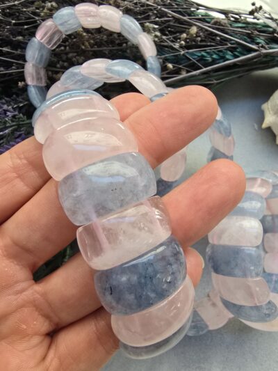 25 MM Pembe Kuvars Akuamarin Doğal Taş Bileklik