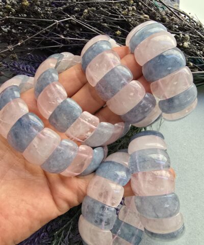 25 MM Pembe Kuvars Akuamarin Doğal Taş Bileklik