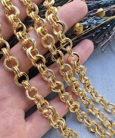 8 MM Halka Detaylı Altın Kaplama Takı Zinciri