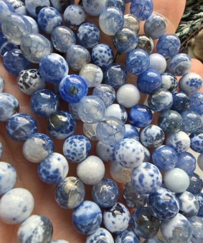 8 MM Küre Mavi Beyaz Benekli Akik Taşı