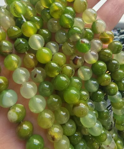 8 MM Küre Yosun Yeşili Damarlı Akik Taşı