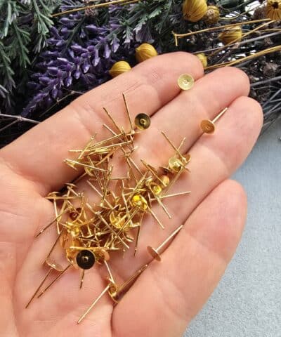 Plaka Başlı Küpe Çivisi Altın Kaplama - 6 MM, Gold