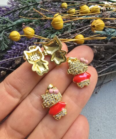 Sevimli Kedi Zirkon Taşlı Açılır Kapanır Çarm