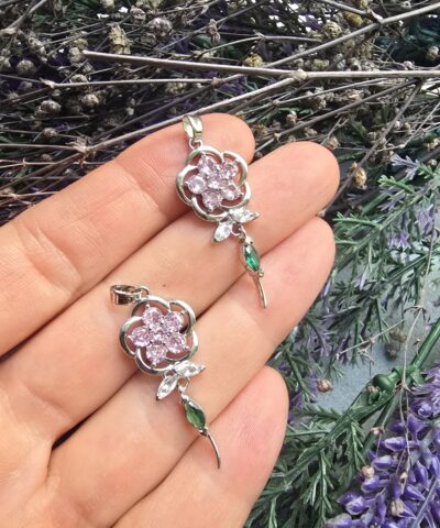 Aster Cicegi Yaprak Detayli Silver Kolye Ucu