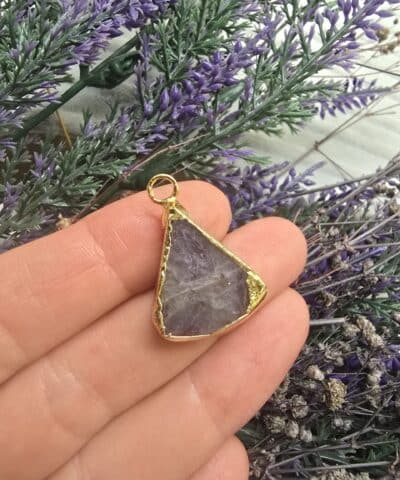 Damla Ametist Tasi Kolye Ucu Gold