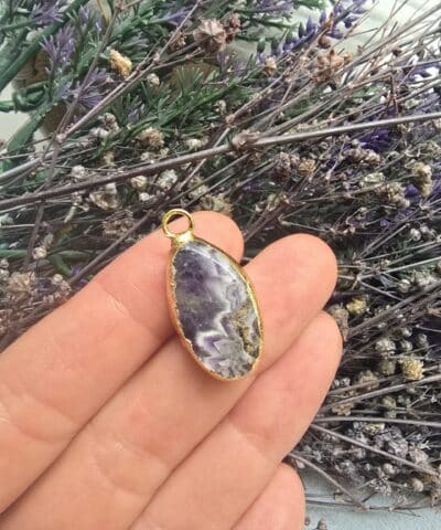 Dilim Ametist Tasi Kolye Ucu Gold