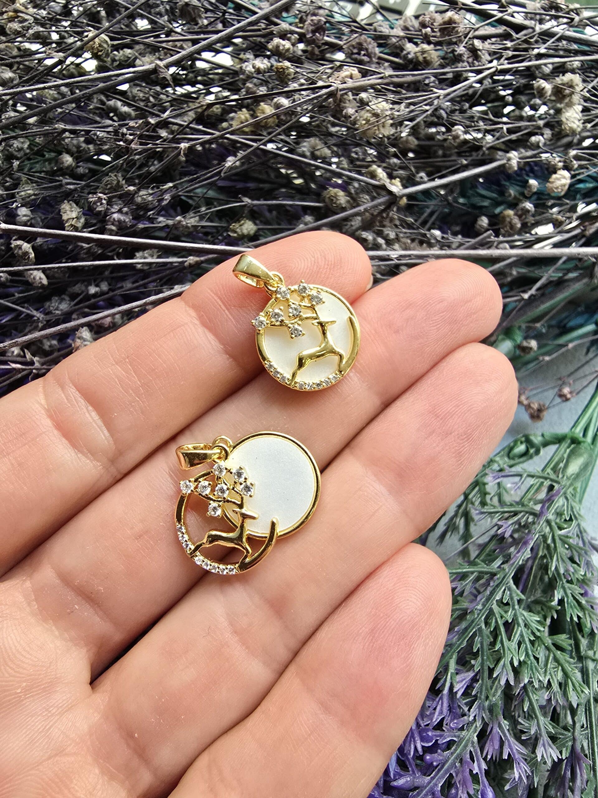 Geyik İkili Sedef Mineli Kolye Ucu