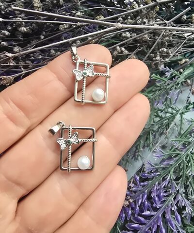 Kalpli İnci Cerceveli Silver Kolye Ucu